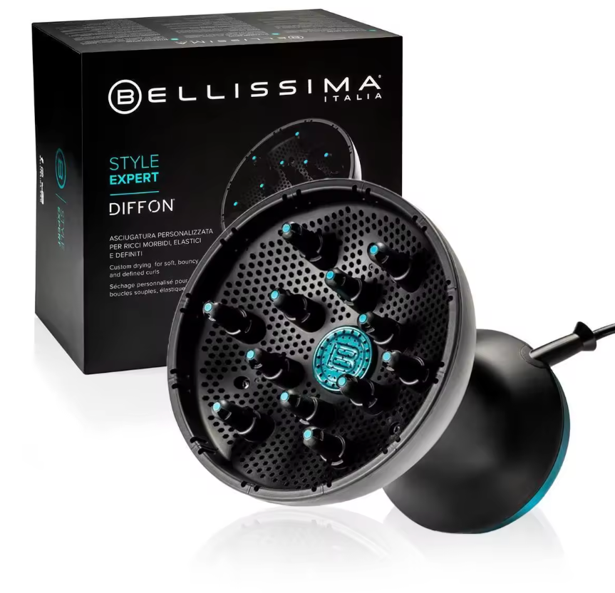 Difusor y secador Bellissima Italia Diffon Supreme para cabello rizado,  iónico y cerámico Tech Plus Cool Button, difusor XL